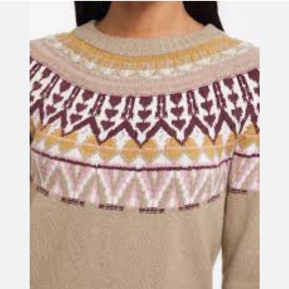 FDJ Tribal Fair Isle Crewneck Ribbed Sweater, Size S - Picture 3 of 10